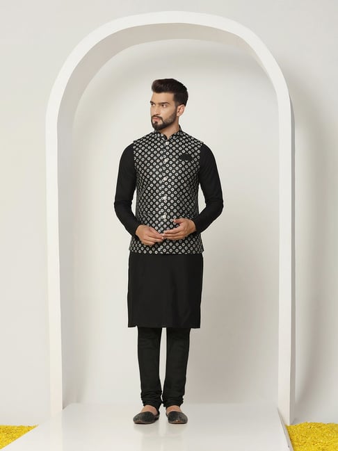 Hand-c Elegant Punjabi Style Black Nehru Jacket with Kurta Pajama Set –  Desioz