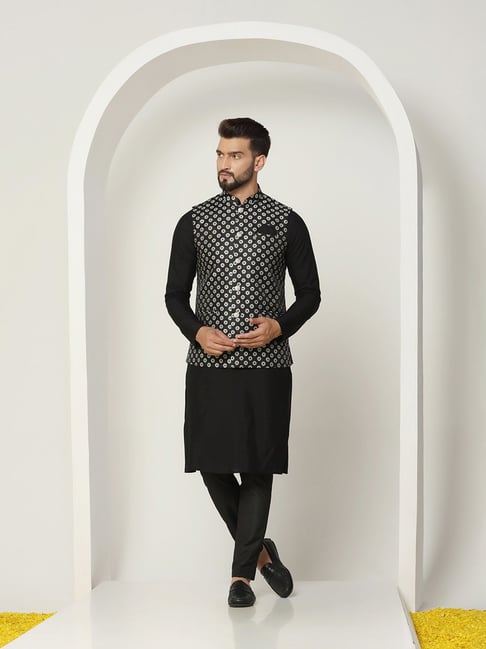 Blue Embroidered Kurta Pajama With Nehru Jacket 985MW01