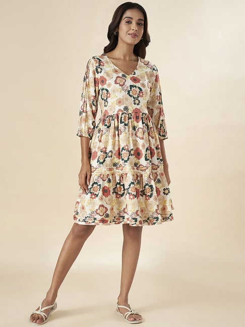 Akkriti by Pantaloons White Cotton Floral Print A-Line Dress-picture-31
