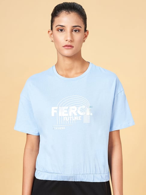 Ajile by Pantaloons Blue Cotton Printed Sports T-Shirt-picture-158
