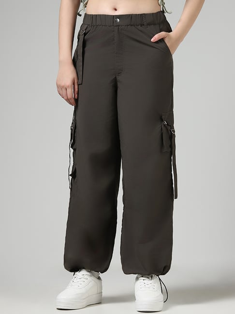Nuon by Westside Solid Black Parachute Pants