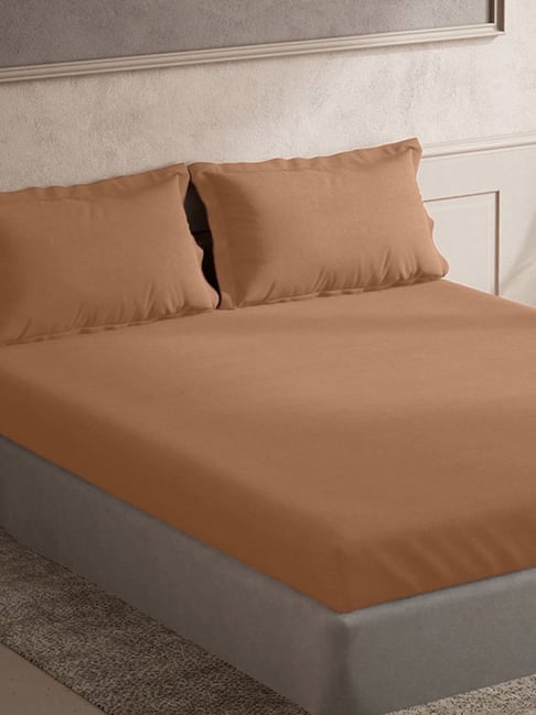 TARA Sparkling Homes Apricot Beige 300 TC Cotton King Bedsheet With 2 Pillow Covers-picture-42