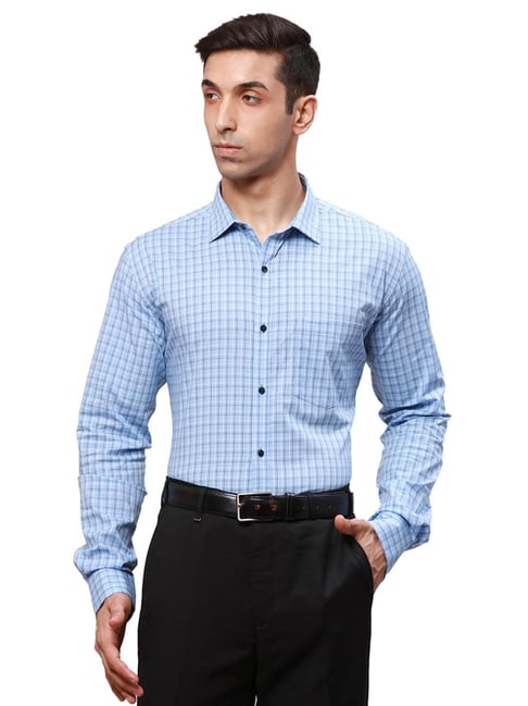 Park Avenue Blue Cotton Slim Fit Checks Shirt-picture-19