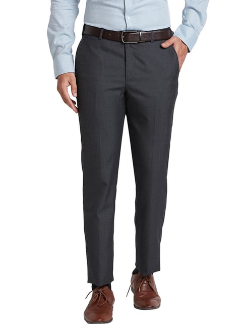 Park Avenue Grey Regular Fit Checks Trousers-picture-23