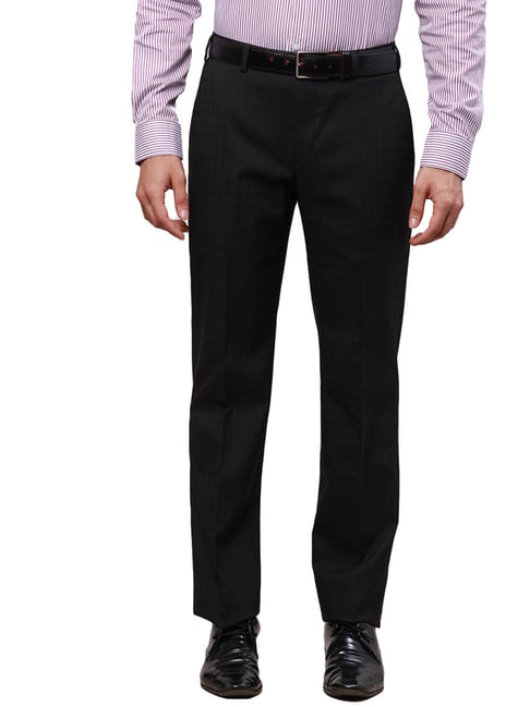Park Avenue Black Regular Fit Checks Trousers-picture-41