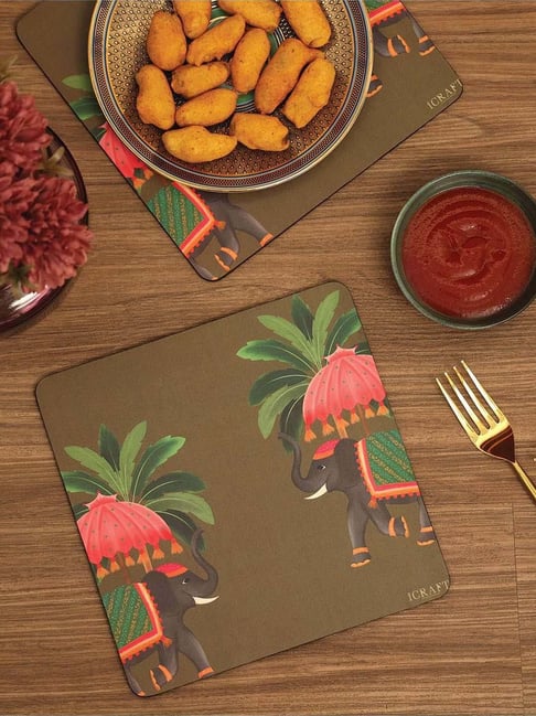 ICRAFT Multicolor Mdf Gajraj Series Trivets - Set of 4