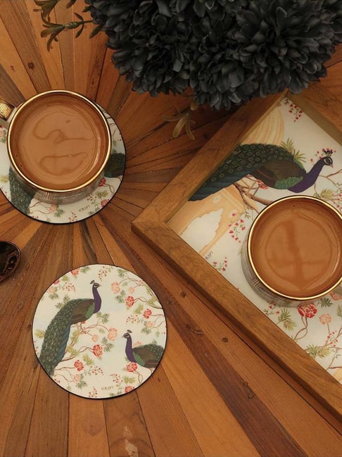 ICRAFT Multicolor Mdf 4 cm Mor Series Rd Coasters - Set of 6