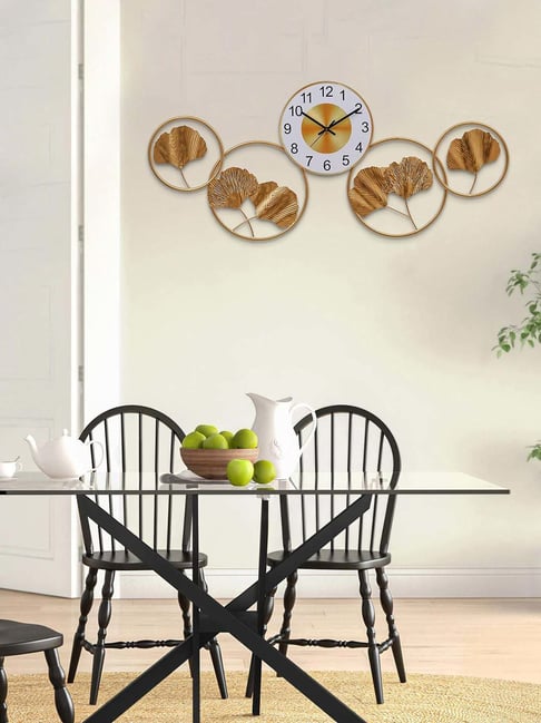 CHRONIKLE Golden Iron Round Rings Design Vertical Wall Art Analog English Numbers Wall Clock-picture-23