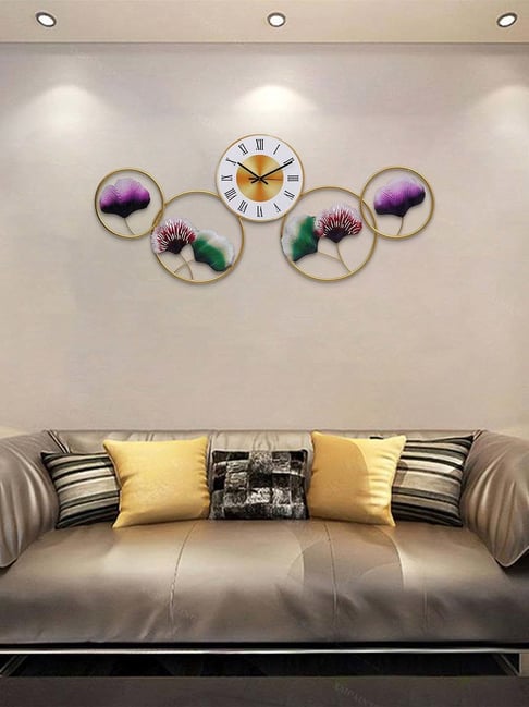 CHRONIKLE Multicolor Iron Round Rings Design Vertical Wall Art Analog Roman Numbers Wall Clock-picture-19