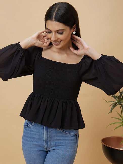 Buy Globus Black Regular Fit Peplum Top for Women Online Tata CLiQ