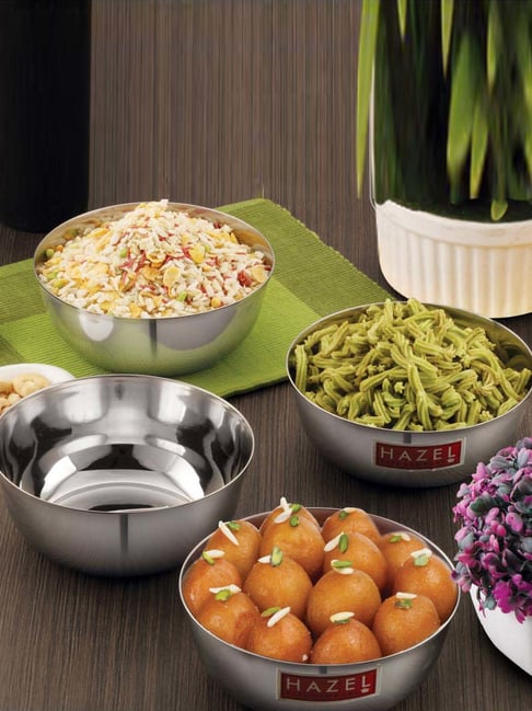 HAZEL Silver Stainless Steel Wati Mixing Bowls (1.03 L) - Set of 4