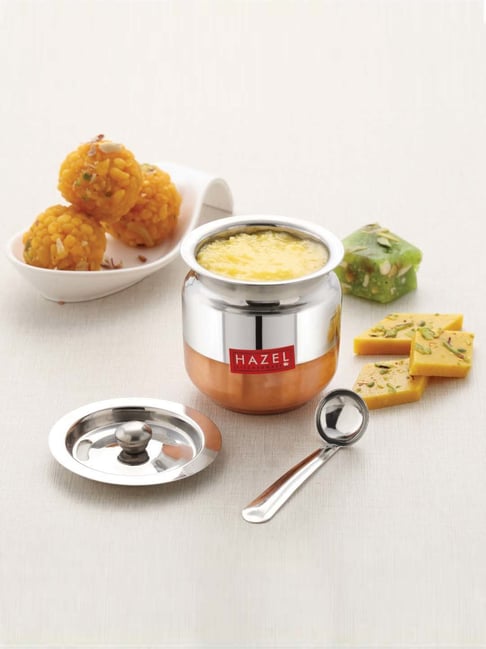 HAZEL Silver Stainless Steel With Copper Bottom Anarkali Large Ghee Pot (0.3 L)-picture-27