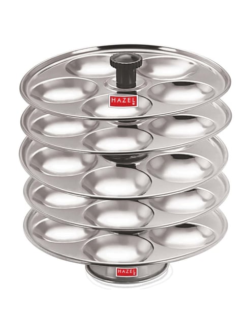 HAZEL Silver Stainless Steel 5-Rack Medium Idli Plate With Stand