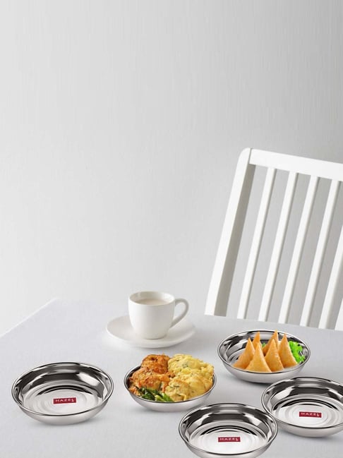 HAZEL Silver Stainless Steel Large Designer Dishes - Set of 6