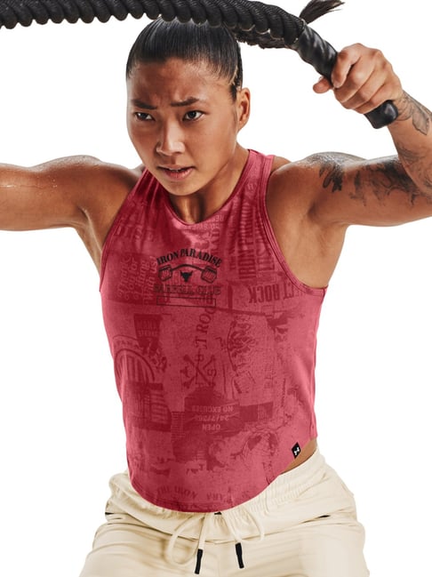 UNDER ARMOUR Pink Cotton Printed Sports Tank Top