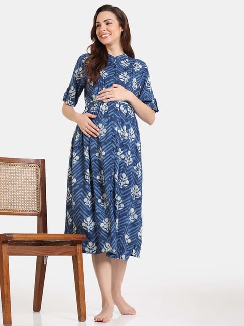 Coucou by Zivame Blue Printed Maternity Night Dress