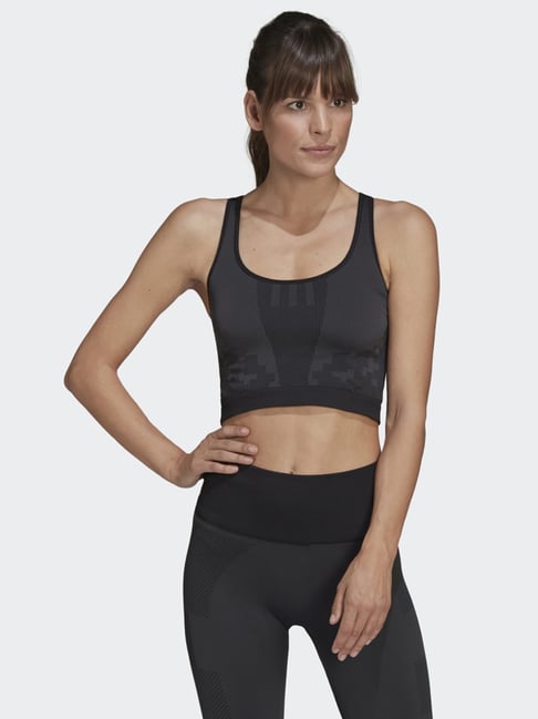 adidas Black Self Pattern Sports Crop Top-image-35