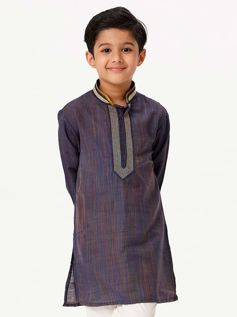 Ramraj Kids Navy Embroidered Full Sleeves Kurta