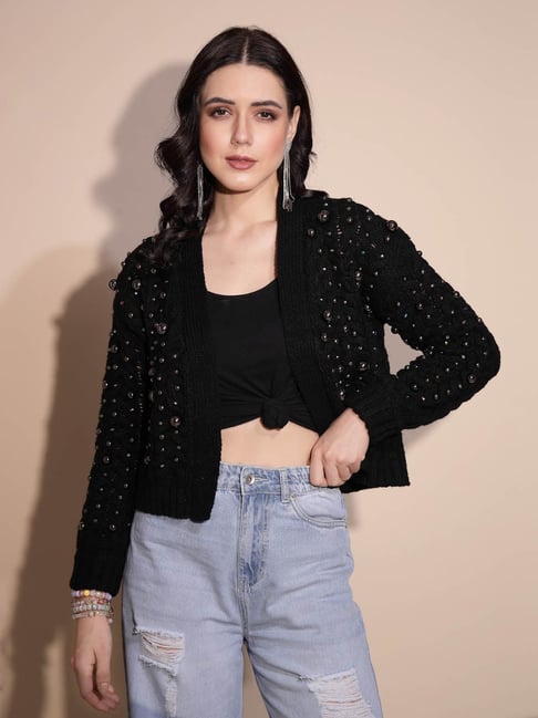 Black embellished outlet shrug