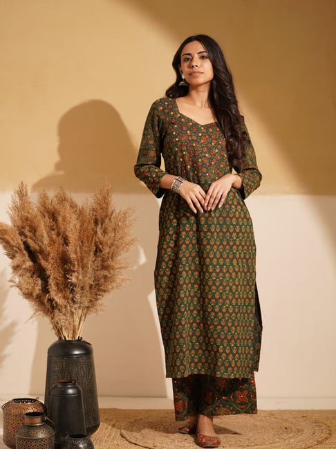 Love Chic Green Ajrakh Cotton Straight Kurta-picture-36