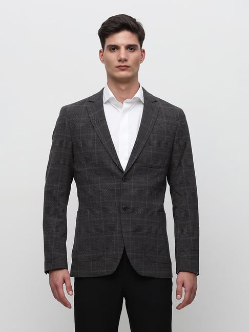 SELECTED HOMME Grey Slim Fit Check Blazer