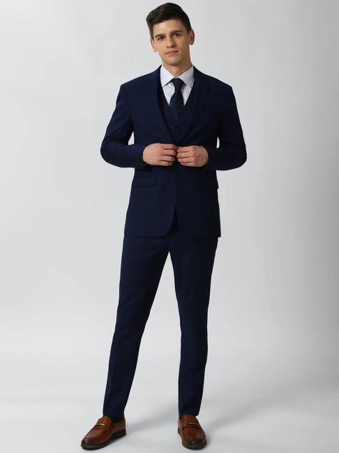 Peter England Elite Navy Slim Fit Three Piece Suit