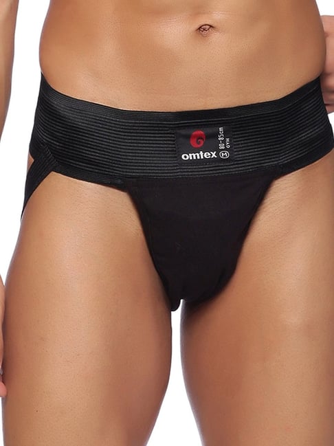 Omtex Mens Athletic Gym Supporters Jockstraps Black (Pack of 2)