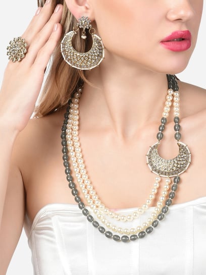 アクセサリー pon ZAVERI PEARLS Pink Purple Stones Embellished Kundan Necklace