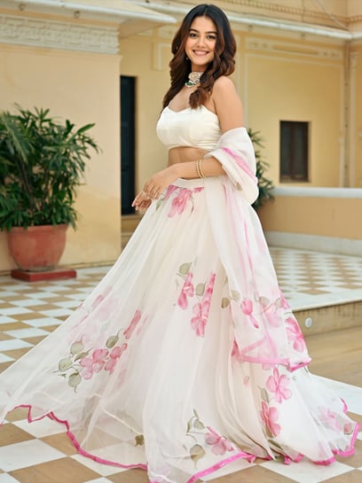 White Lehenga Choli With Embroidery In Floral Blossoms – Akashi designer  studio