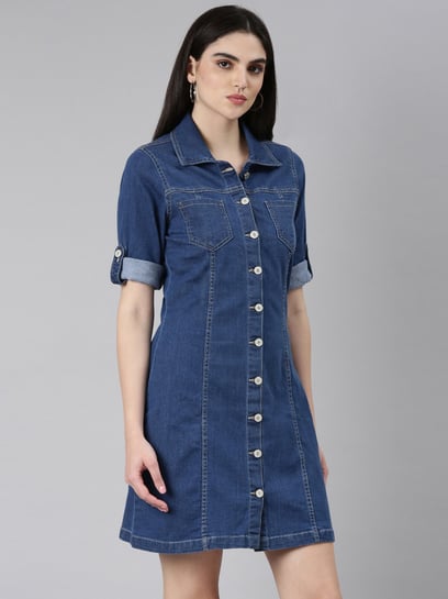 Denim Dresses Office Slim Jeans Long Sleeve Mid-Cuff Denim with Belt for  Women Jeans Dress Long at Rs 5649.86 | Women Clothes | ID: 2851552579548