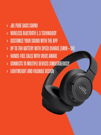 JBL Tune 720BT Over Ear BT Wireless Headphones with Upto 76 Hours Playtime  & Pure Bass Sound (Black)