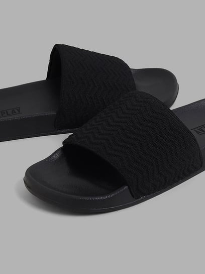 Buy SOLEPLAY by Westside Black Knitted Slides for Online Tata CLiQ