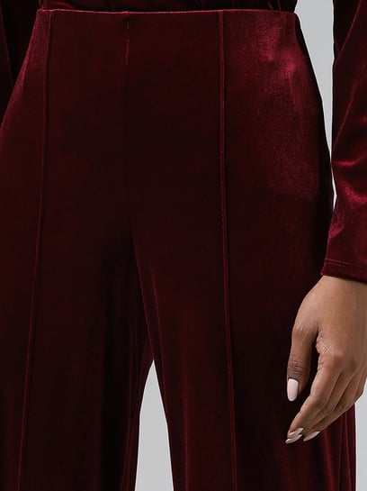 Buy Wardrobe by Westside Solid Burgundy Slit Ponte Trousers for Online @  Tata CLiQ