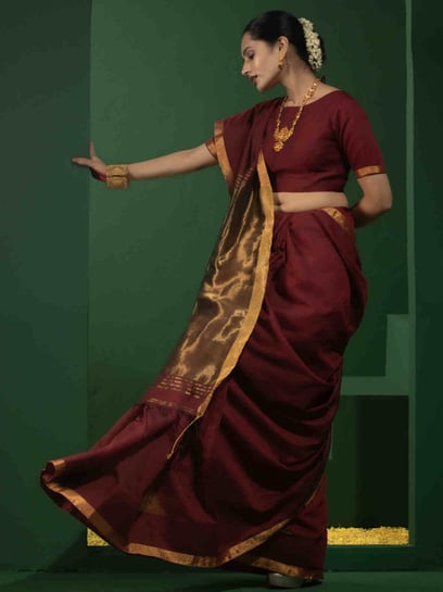 Maroon Colour Art Silk Jacquard Border Saree With Unstitched Running B –  BEST SAREE