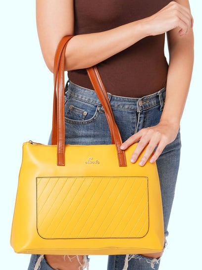 Buy Lavie Hilite Module Yellow Synthetic Solid Tote Handbag Online