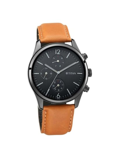 Titan black dial leather strap online watch