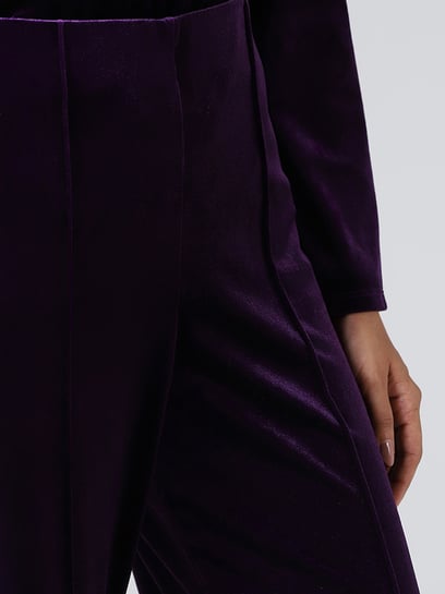 Wardrobe by Westside Dark Purple Seam Detail Wide Leg Trousers