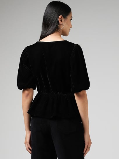 Black velvet peplum sales top