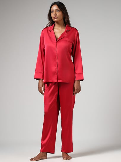 Red satin personalised discount pjs