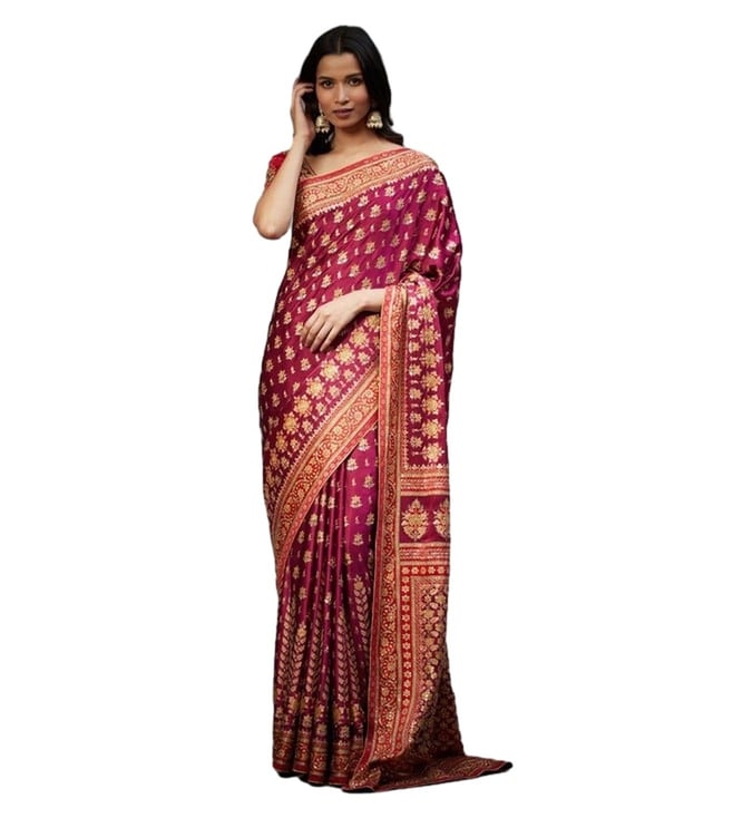 Peach Gazella Embroidered Draped Saree With Stitched Blouse