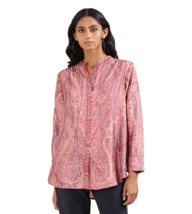 Buy Ritu Kumar Pink Band Collar Fullsleeve Short Kurti for Women Online @ Tata  CLiQ Luxury