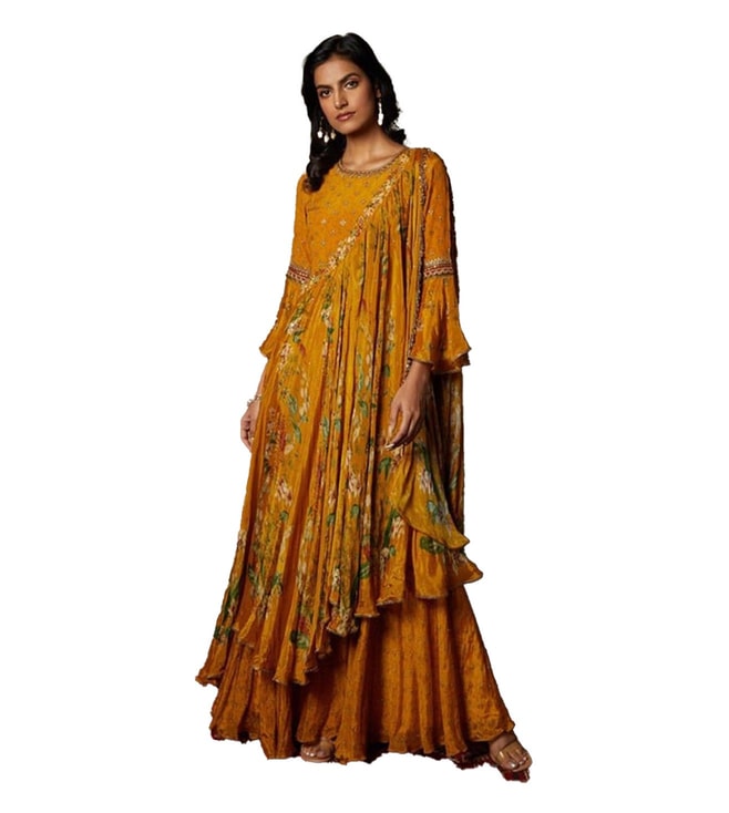 Mustard Yellow & Multi Color Janet Floral Embroidered Suit Set