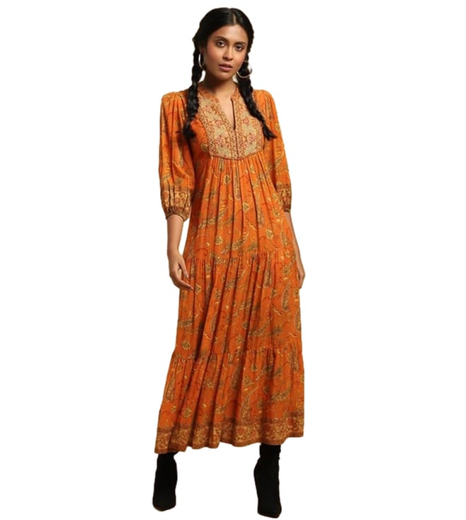 Buy Ritu Kumar Olive Embroidered A-Line Midi Dress for Women Online @ Tata  CLiQ Luxury