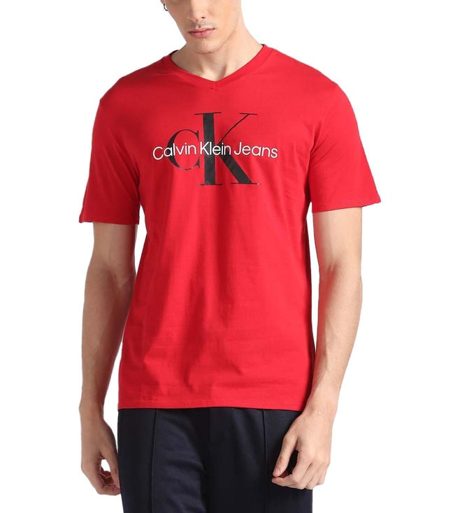 Calvin Klein Jeans Printed Women Round Neck Red T-Shirt - Buy Calvin Klein  Jeans Printed Women Round Neck Red T-Shirt Online at Best Prices in India