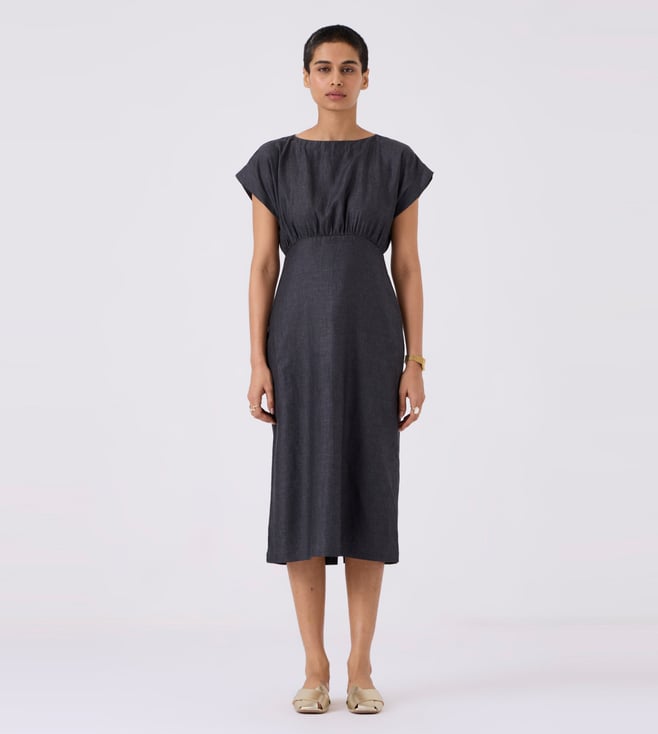 The Summer House Charcoal The Daily Jo Linen Midi Dress