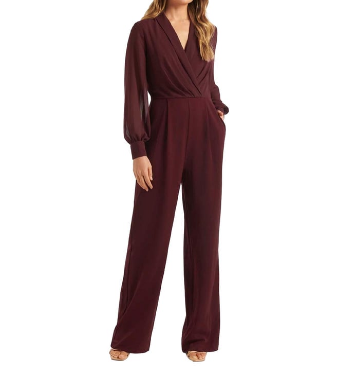 Buy FOREVER NEW Burgundy Solid Full Sleeves Polyester Women Jumpsuits