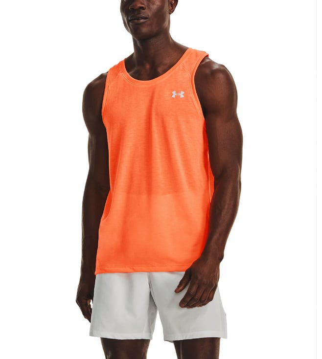 Under Armour White & Orange Self Streaker Micro Mesh Slim Fit T-Shirt