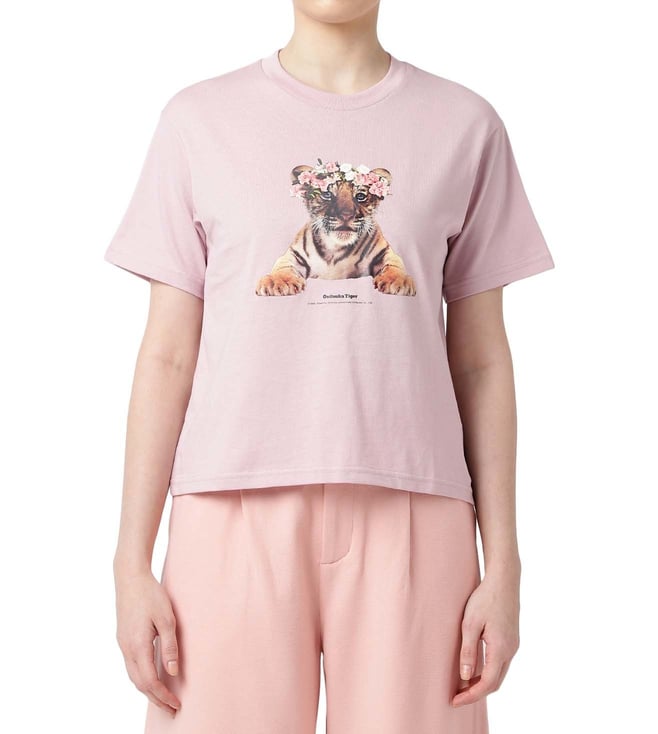 Buy Onitsuka Tiger Peach Logo Regular Fit T-Shirt for Women