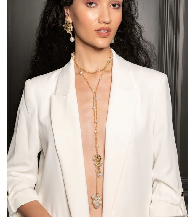 Buy Isharya Pearl Embellished Choker Necklace, Gold Color Women