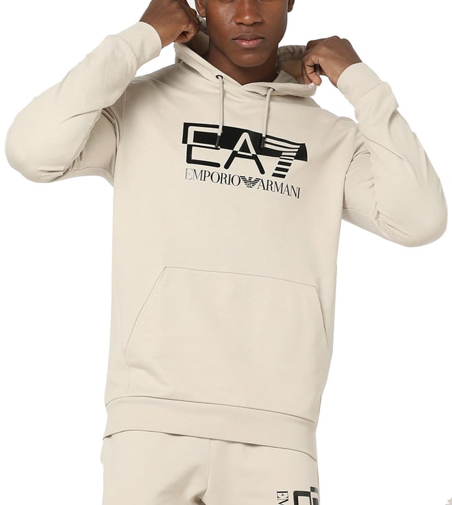 EA7 Beige Logo Regular Fit Hoodie